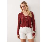 JDY - Cardigan allacciato sul davanti all'uncinetto bordeaux-Rosso L