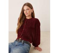 JDY - Cardigan bordeaux in pile borg-Rosso XL