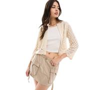 JDY - Cardigan corto all'uncinetto beige con maniche a tre quarti-Rosa XL