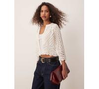 JDY - Cardigan corto in pizzo sangallo crema con maniche a tre quarti-Neutro M