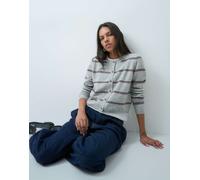 JDY cardigan girocollo a righe grigie e bordeaux-Grigio XS