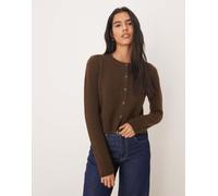 JDY - Cardigan girocollo in misto lana marrone scuro S