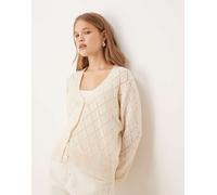 JDY - Cardigan in maglia a rombi beige chiaro con maniche ondulate-Neutro 2XL