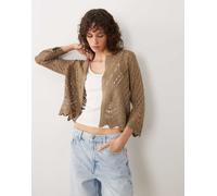 JDY - Cardigan in maglia marrone chiaro con maniche lunghezza 3/4 XL