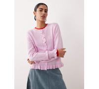 JDY - Cardigan in maglia rosa con volant M