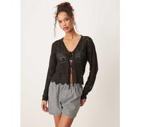 JDY - Cardigan nero allacciato sul davanti all'uncinetto XS