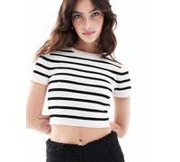JDY - Crop top in maglia crema e nera a righe-Bianco S