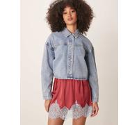 JDY - Giacca leggera di jeans corta lavaggio azzurro con borchie-Blu XL