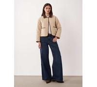 JDY - Giacca trapuntata beige con dettaglio a contrasto-Neutro 2XL