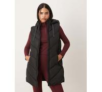 JDY - Gilet nero con cappuccio imbottito con motivo a spina di pesce XS