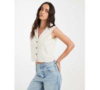 JDY - Gilet sartoriale in misto lino color avena-Bianco S
