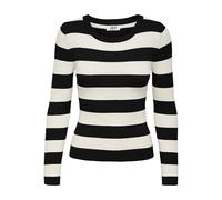 JdY JDYPLUM L/S O-Neck Stripe Pull. Knt Noos, Maglione Lavorato a Maglia Donna, Black/Stripes:W Eggnog Stripes,