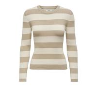 JDY Maglione a Righe a Manica Lunga da Donna Maglia a Coste Maglione a Maglia Base JDYPLUM, Colore:Beige, Taglia:M