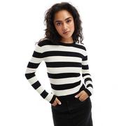 JDY - Maglione a righe bianco e nero con scollo rotondo XS