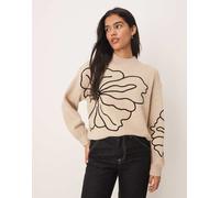 JDY - Maglione beige con cuciture a fiori-Neutro XS
