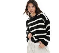 JDY - Maglione girocollo beige e nero a righe-Neutro XL