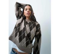 JDY maglione girocollo in argyle cioccolato-Marrone 2XL