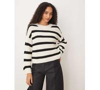 JDY - Maglione girocollo nero e crema a righe L