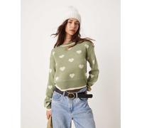 JDY - Maglione girocollo verde a cuori XS