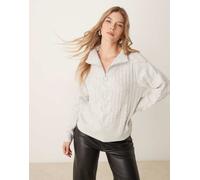 JDY - Maglione grigio chiaro a trecce con zip corta S