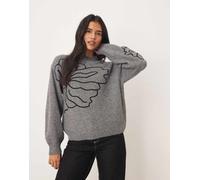 JDY - Maglione grigio scuro con cuciture a fiori S