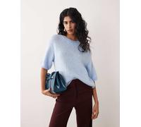 JDY - Maglione lavorato a maniche corte color azzurro pastello-Blu M