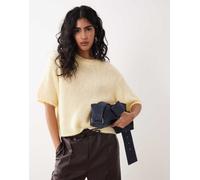 JDY - Maglione lavorato a maniche corte color giallo pastello 2XL