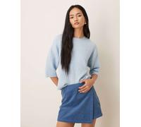 JDY - Maglione lavorato a maniche corte in misto lana azzurro-Blu S