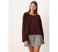 JDY - Maglione lavorato bordeaux scuro con scollo a barchetta-Rosso M