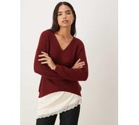 JDY - Maglione leggero bordeaux con scollo a V-Rosso S