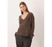 JDY - Maglione marrone mélange con scollo a V L