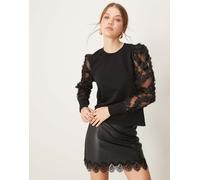JDY - Maglione nero con maniche a rete con fiori L