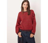 JDY - Maglione operato bordeaux a righe-Rosso M