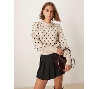 JDY - Maglione testurizzato color pietra con maniche a sbuffo-Grigio XL