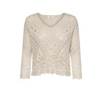 Jacqueline de Yong Pullover New Sun corto 3/4 traforato con bordi smerlati beige/bianco L