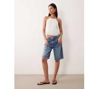 JDY - Pantaloncini bermuda in denim a vita medio alta blu medio L