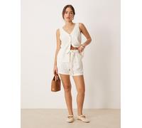 JDY - Pantaloncini in misto lino bianchi allacciati in vita in coordinato-Bianco 42