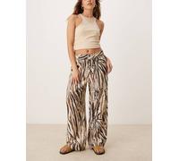 JDY - Pantaloni a fondo ampio con stampa zebrata tono su tono-Bianco XS L32