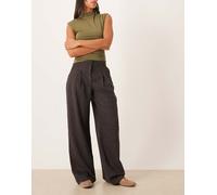 JDY - Pantaloni a fondo ampio e vita alta neri a quadri-Nero 3XL L32