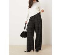JDY - Pantaloni a fondo ampio e vita alta testurizzati neri a quadri-Nero S