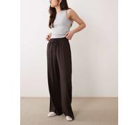 JDY - Pantaloni a fondo ampio in misto lino marrone cioccolato M L32