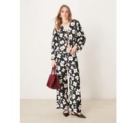 JDY - Pantaloni a fondo ampio neri con stampa a fiori in coordinato-Nero XL