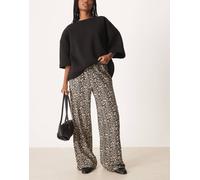 JDY - Pantaloni a fondo ampio testurizzati con stampa leopardata-Neutro 2XL L32