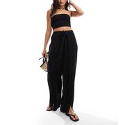 JDY - Pantaloni ampi testurizzati neri con spacco laterale a strati-Nero XS