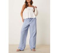 JDY - Pantaloni con fondo ampio a righe azzurre-Blu L