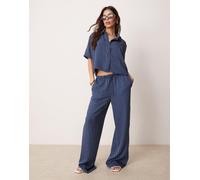 JDY - Pantaloni con fondo ampio blu scuro a righe in coordinato M L32