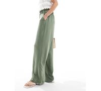 JDY - Pantaloni con fondo ampio in lino kaki a vita alta-Verde M L32