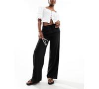 JDY - Pantaloni in lino a fondo ampio neri in coordinato-Nero 3XL L32