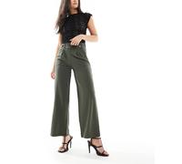 JDY - Pantaloni sartoriali corti a fondo ampio e vita alta kaki-Verde L L34