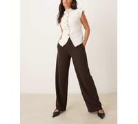 JDY - Pantaloni sartoriali marrone cioccolato a fondo ampio M L32